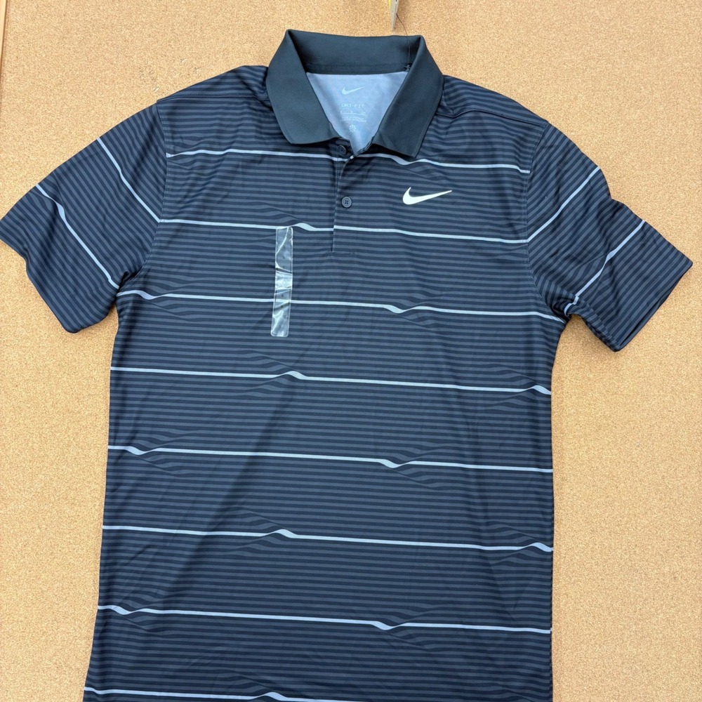 Nike Dri-FIT Golf‎ Polo Shirt Mens Small Striped Black Gray New with Tags